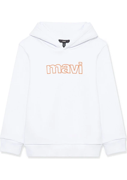 Logo Baskılı Kapüşonlu Beyaz Sweatshirt 6S10041-620