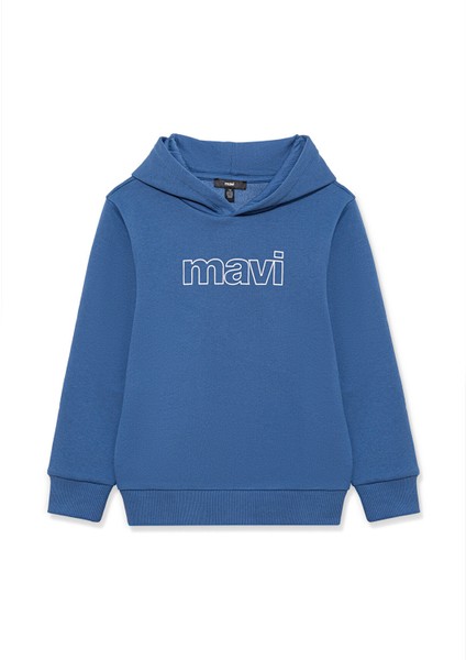 Logo Baskılı Kapüşonlu Mavi Sweatshirt 6S10041-70719