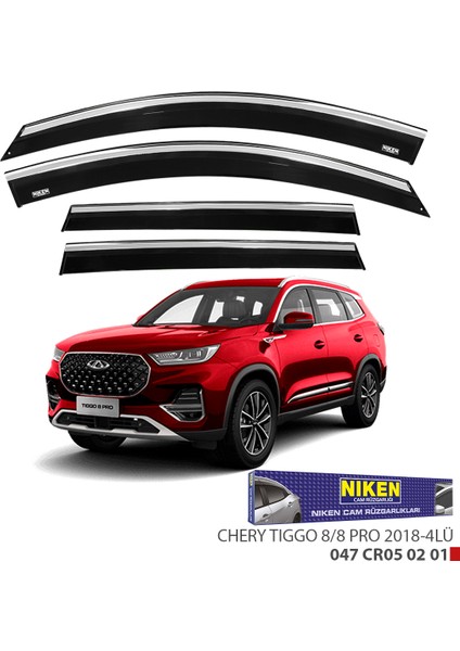 Chery Tiggo 8 Pro 2018-2023 Kromlu Cam Rüzgarlığı 4'lü Set