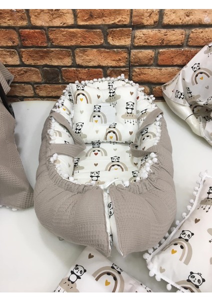 Buse Baby Home Kahverengi Çok Amaçlı Babynest , Puset Örtüsü ve Minderi , Alt Açma ve Battaniye, Nevresim Takımı 15'li Set