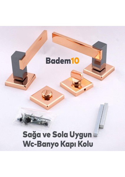 Begonya Lüx Bakır Füme Kare Rozetli Wc-Banyo Kapı Kolu Sağa ve Sola Uygun Kapı Kolları 1 Takım