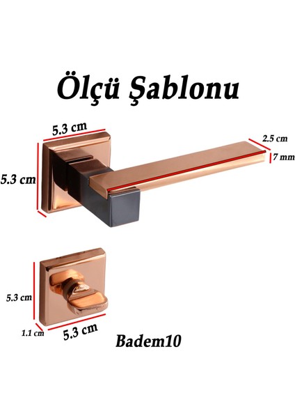 Begonya Lüx Bakır Füme Kare Rozetli Wc-Banyo Kapı Kolu Sağa ve Sola Uygun Kapı Kolları 1 Takım