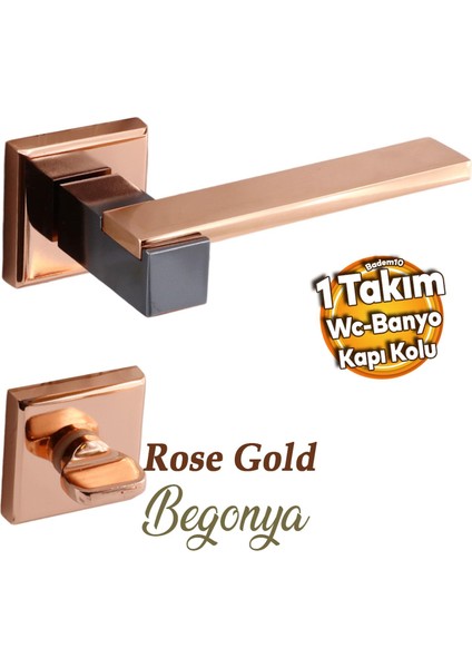 Begonya Lüx Bakır Füme Kare Rozetli Wc-Banyo Kapı Kolu Sağa ve Sola Uygun Kapı Kolları 1 Takım
