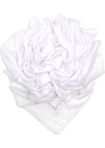 Taş Işlemeli Flamlı 10'lu Set Yazma Gül Desenli Hediyelik Eşarp 100X100CM Dağıtmalık Toptan