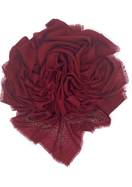 Taş Işlemeli Flamlı 10'lu Set Yazma Gül Desenli Hediyelik Eşarp 100X100CM Dağıtmalık Toptan