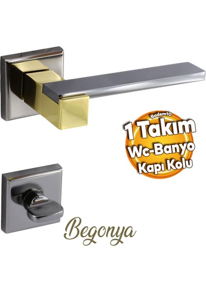 Begonya Lüx Füme Gold Kare Rozetli Wc-Banyo Uyumlu Kapı Kolu Sağa ve Sola Uygun Kapı Kolları 1 Takım