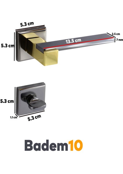 Begonya Lüx Füme Gold Kare Rozetli Wc-Banyo Uyumlu Kapı Kolu Sağa ve Sola Uygun Kapı Kolları 1 Takım fırsatları