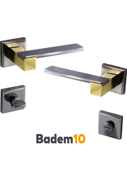 Begonya Lüx Füme Gold Kare Rozetli Wc-Banyo Uyumlu Kapı Kolu Sağa ve Sola Uygun Kapı Kolları 1 Takım indirimleri
