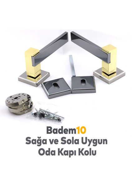 Begonya Lüx Füme Gold Kare Rozetli Oda Uyumlu Kapı Kolu Sağa ve Sola Uygun Kapı Kolları 1 Takım fiyatları