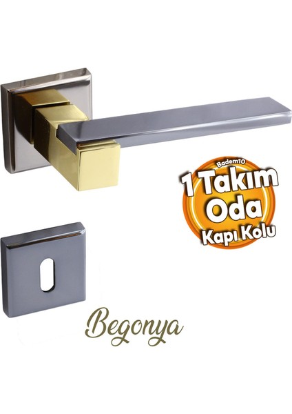 Begonya Lüx Füme Gold Kare Rozetli Oda Uyumlu Kapı Kolu Sağa ve Sola Uygun Kapı Kolları 1 Takım