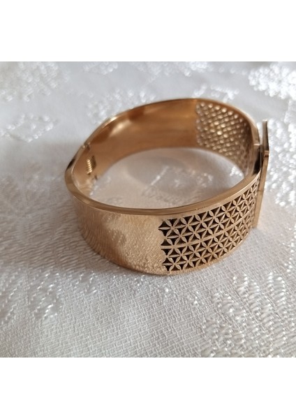Çelik Gold Renk Yeşil Kristal Taşlı Kadın Kelepçe fırsatları