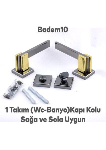 Fulya Lüx Füme Gold Kare Rozetli Wc-Banyo Uyumlu Kapı Kolu Sağa ve Sola Uygun Kapı Kolları 1 Takım
