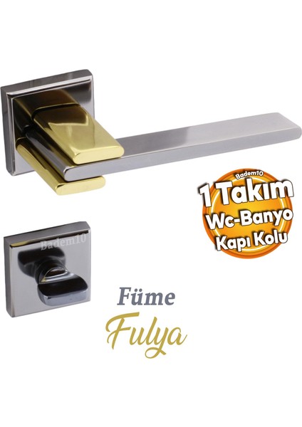 Fulya Lüx Füme Gold Kare Rozetli Wc-Banyo Uyumlu Kapı Kolu Sağa ve Sola Uygun Kapı Kolları 1 Takım