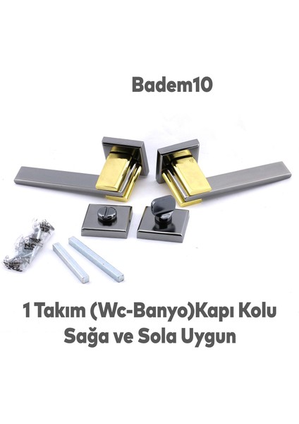 Fulya Lüx Füme Gold Kare Rozetli Wc-Banyo Uyumlu Kapı Kolu Sağa ve Sola Uygun Kapı Kolları 1 Takım