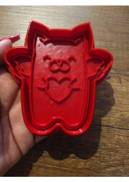 Kalp Tutan Kedi Kurabiye Kalıbı (2 Parça) 10X9,5 cm modelleri