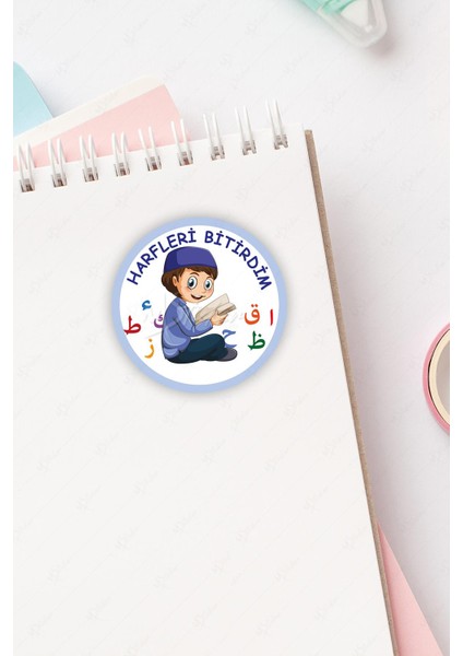 Kur'an A Geçtim Erkek Çocuk Harfleri Bitirdim 60 Adet 3x3 Sticker Seti