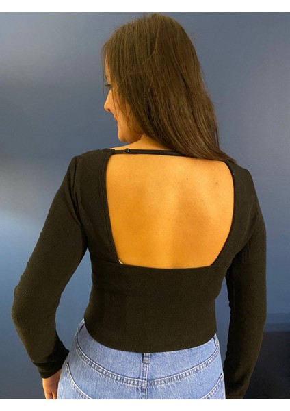 Kadın Sırt Detaylı Crop Body