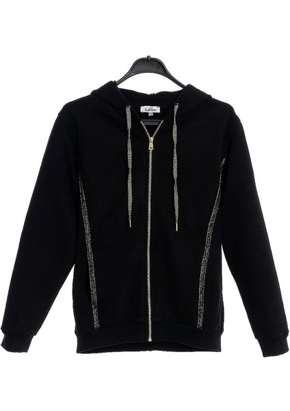 Kalın Dokulu %100 Pamuk Regular Fit Kapüşonlu Fermuarlı Bayan Sweat