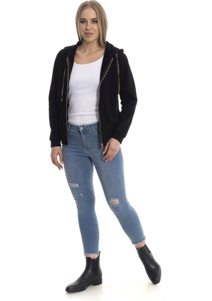 Kalın Dokulu %100 Pamuk Regular Fit Kapüşonlu Fermuarlı Bayan Sweat modelleri