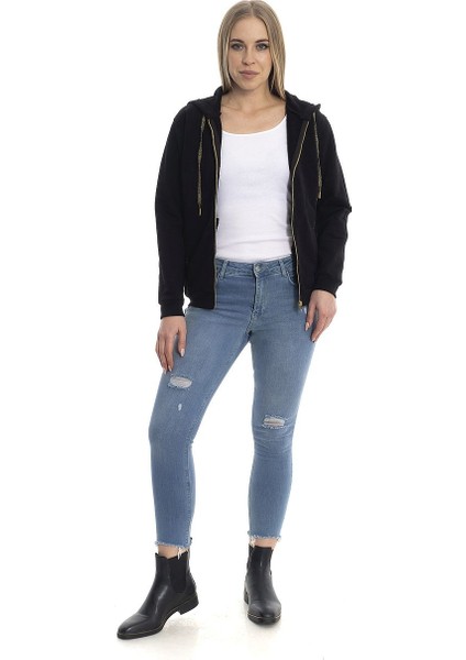 Kalın Dokulu %100 Pamuk Regular Fit Kapüşonlu Fermuarlı Bayan Sweat fırsatları