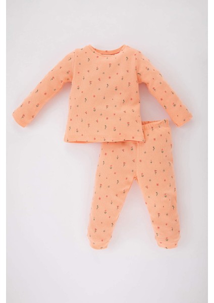 Kız Bebek Çiçekli Uzun Kollu Waffle Pijama Takımı B9240A524SP