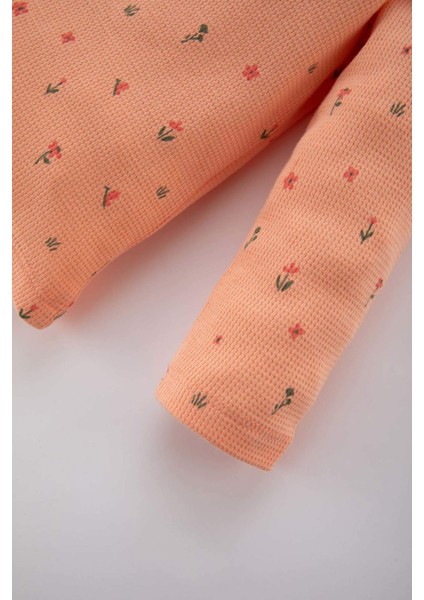 Kız Bebek Çiçekli Uzun Kollu Waffle Pijama Takımı B9240A524SP fırsatları