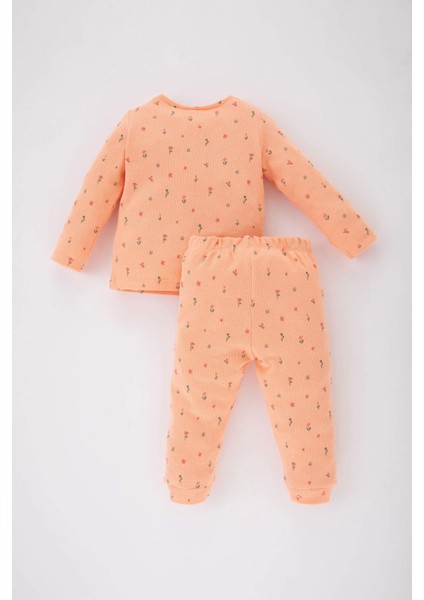 Kız Bebek Çiçekli Uzun Kollu Waffle Pijama Takımı B9240A524SP indirimleri