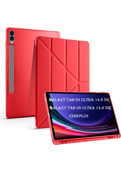 Samsung Galaxy Tab S8 Ultra/S9 Ultra/S10 Ultra Kılıf Kalem Bölmeli Trifolding Case X900 X910 X920