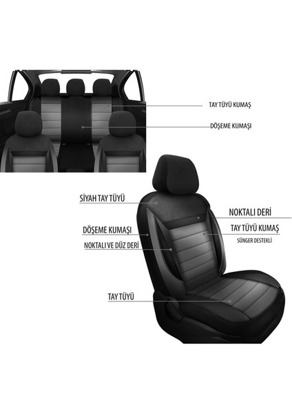 Airbag Uyumlu Lüks Tay Tüyü Oto Koltuk Kılıfı Tam Set, Füme