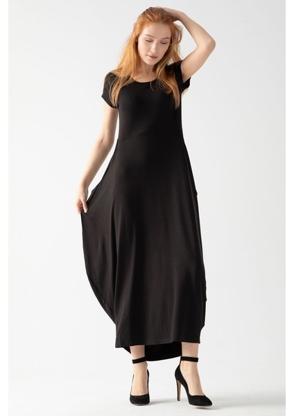 Kadın Siyah Bebe Kol Viskon Penye Şalvar Elbise fiyatları