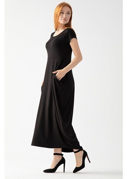 Kadın Siyah Bebe Kol Viskon Penye Şalvar Elbise fırsatları