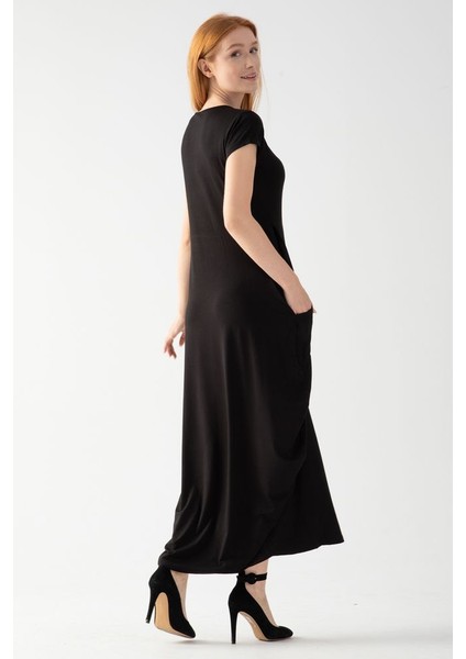 Kadın Siyah Bebe Kol Viskon Penye Şalvar Elbise indirimleri
