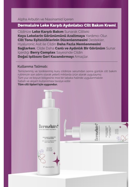 Leke Karşıtı Aydınlatıcı Cilt Bakım Kremi 200ml ( Alpha Arbutin, Niacinamide, Hyaluronic Acid )
