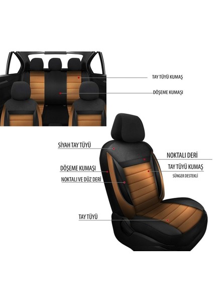 Renault Clio 3 2005-2012 Trend Serisi Tay Tüyü Oto Koltuk Kılıfı Taba
