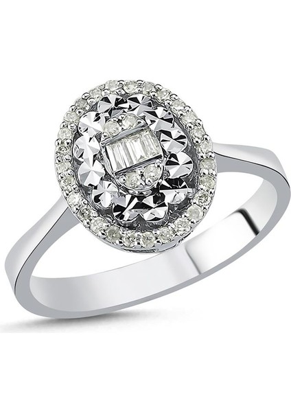0,20 Karat Pırlantalı Baget Oval Yüzük