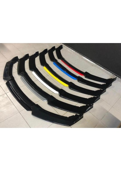 Ön Tampon Lip 4 Parça Üniversal Uyumlu Piano Black Kırmızı Detay ABS Plastik