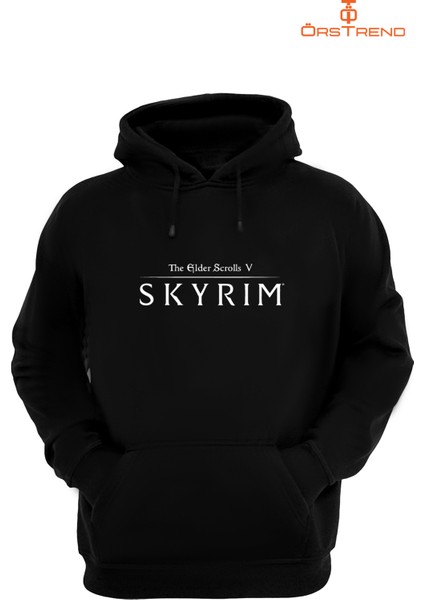 Skyrim Elder Scrolls Baskılı 3 Iplik Unisex Siyah Kapişonlu Sweatshirt
