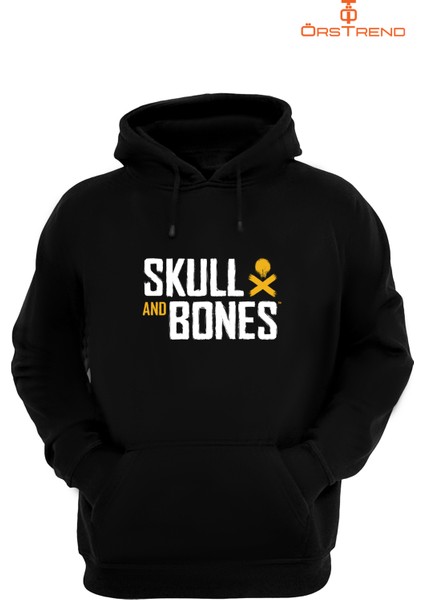 Skull & Bones Baskılı 3 Iplik Unisex Siyah Kapişonlu Sweatshirt