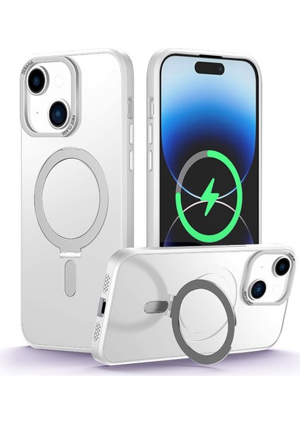 Apple iPhone 15 Uyumlu Kılıf Zebana First Class Standlı Kılıf (Kablosuz Şarj) Şeffaf