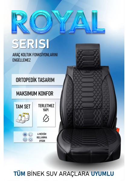 fiat Uno Uyumlu Lüks Deri Oto Koltuk Kılıfı Ön Arka Set Siyah Marjinal Series Fs