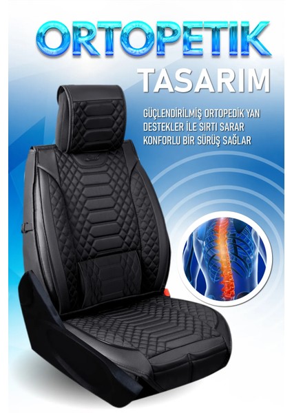 fiat Uno Uyumlu Lüks Deri Oto Koltuk Kılıfı Ön Arka Set Siyah Marjinal Series Fs