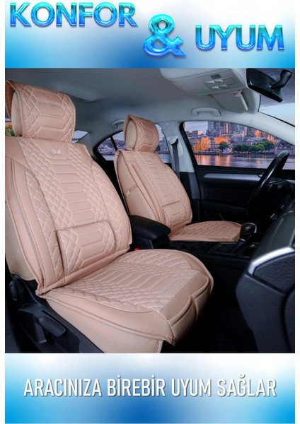 Porche Cayenne Uyumlu Lüks Deri Oto Koltuk Kılıfı Ön Arka Set Bej Marjinal Series Fs 03-09