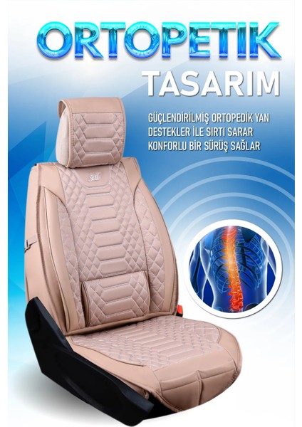 Porche Cayenne Uyumlu Lüks Deri Oto Koltuk Kılıfı Ön Arka Set Bej Marjinal Series Fs 03-09