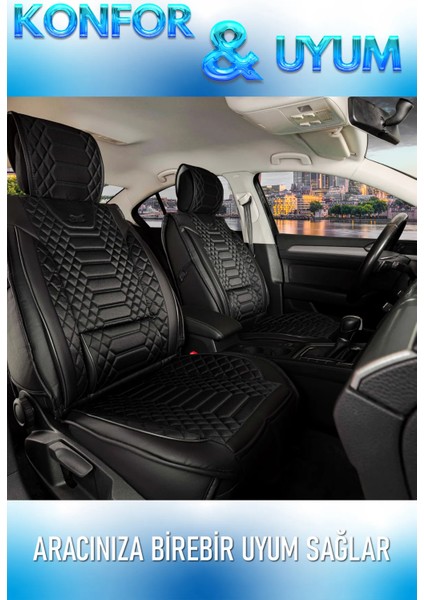 fiat Stilo Uyumlu Lüks Deri Oto Koltuk Kılıfı Ön Arka Set Siyah Marjinal Series Fs