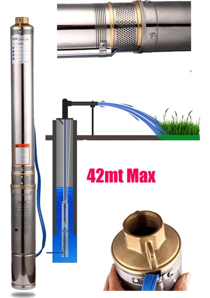 4sdm4/6 Paslanmaz Çelik Dikey 6 Kademeli Derin Kuyu Dalgıç Pompası 4'' 0.5 Hp Monofaze Max 42 Mt
