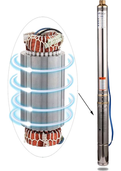 4sdm4/6 Paslanmaz Çelik Dikey 6 Kademeli Derin Kuyu Dalgıç Pompası 4'' 0.5 Hp Monofaze Max 42 Mt