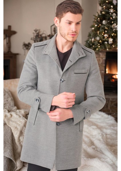 PLT8391 Dewberry Erkek Palto-Düz Gri