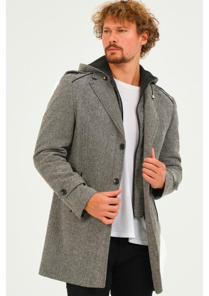 PLT8401 Dewberry Erkek Palto-Diagonal Gri