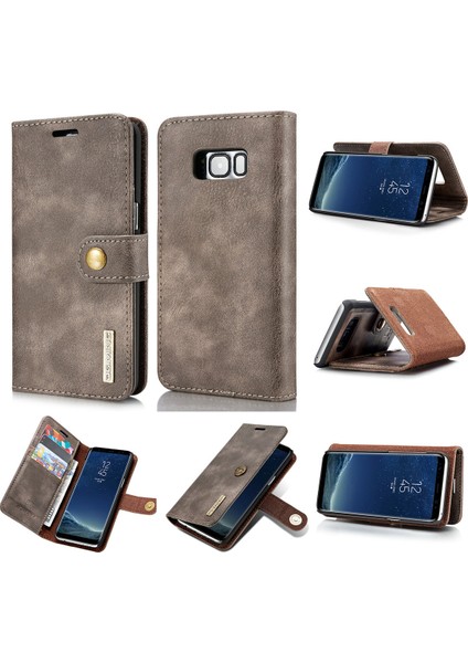 S8 G950 Için Söndürülebilir 2 Arada 1 Cüzdan Deri Deri Telefon Kapağı Fingerprint Önleyici Telefon Case-Grey (Yurt Dışından)