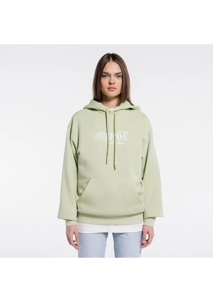 Friday Offset Candela Kadın Açık Yeşil Kanguru Cepli Kapüşonlu Ekstra Oversize Sweatshirt Hoodie  -Şardonlu